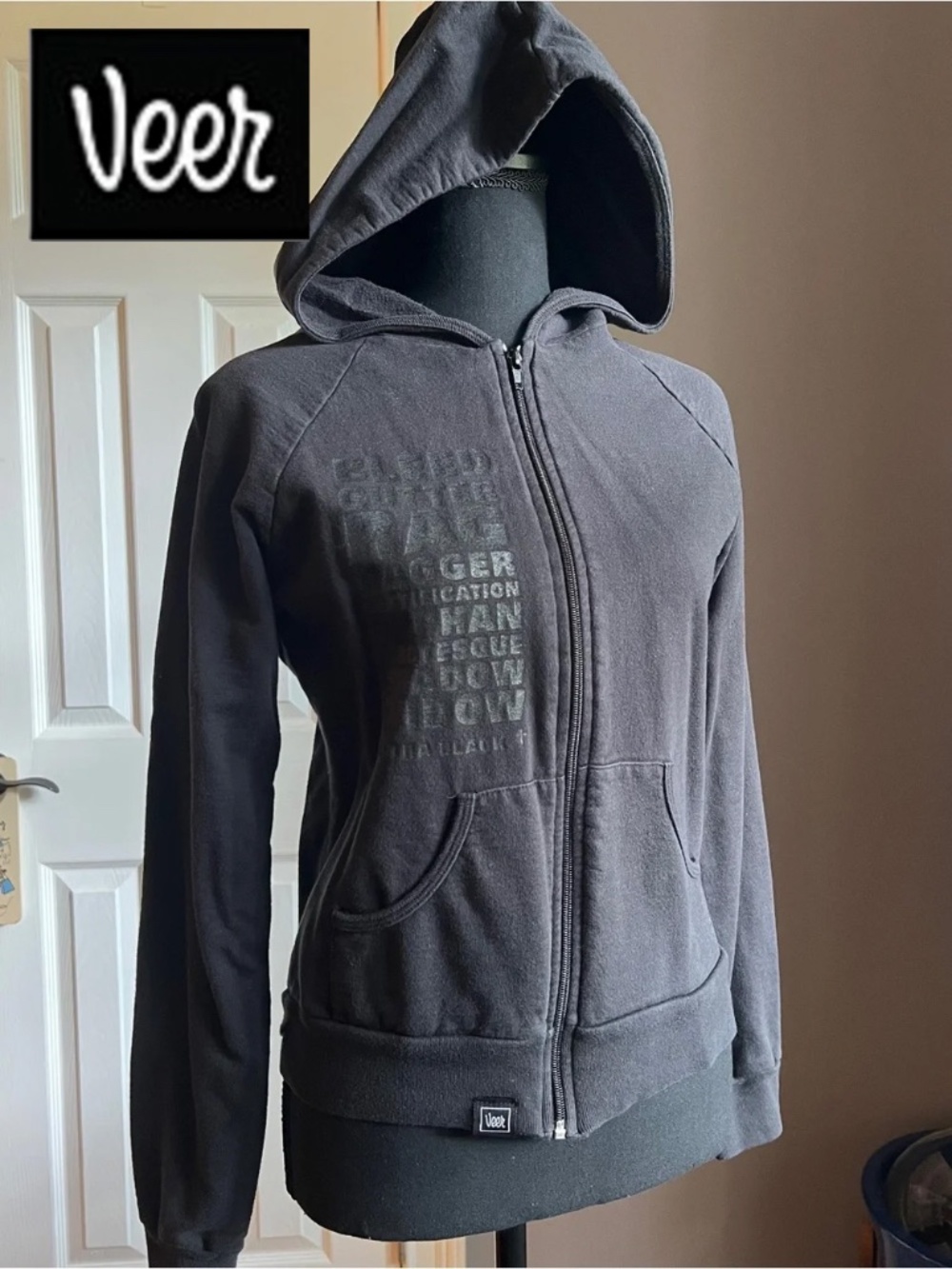 RARE??? Unisex Veer Typography Black on Black Zip-Up Hoodie